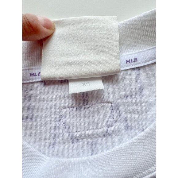NWOT MLB LA DODGERS White Purple Monogram Logo Cotton Crew Neck T-Shirt, Size XS - Picture 11 of 13